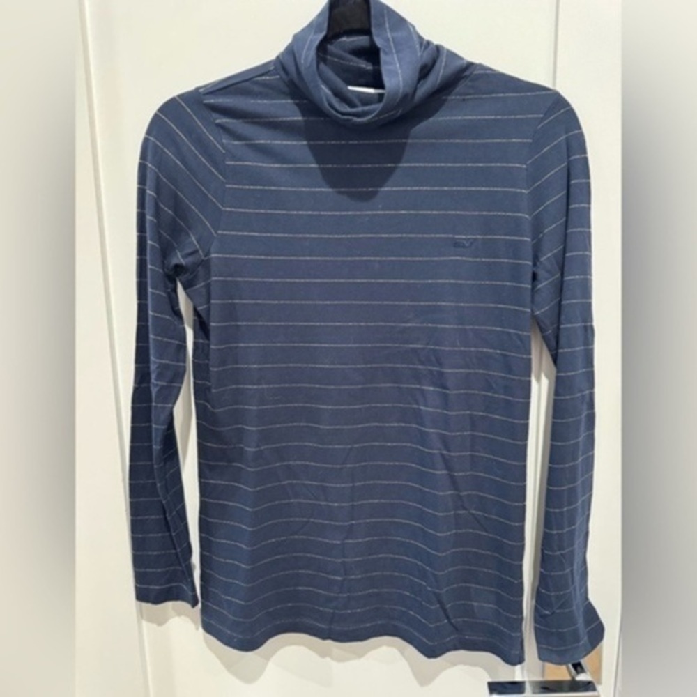 Vineyard Vines Blue Striped Turtleneck Logo S nautical coastal